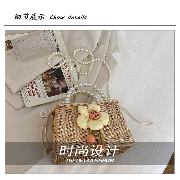 Túi Đeo JASMIN NOIR Chéo Mây Đan Đính Hoa Ngọc Trai Thời Trang Cho Nữ