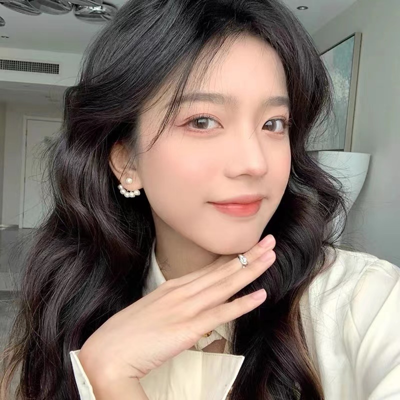 Khuyên Tai Nữ Trang Dáng Cong Đính Ngọc Trai Thời Trang