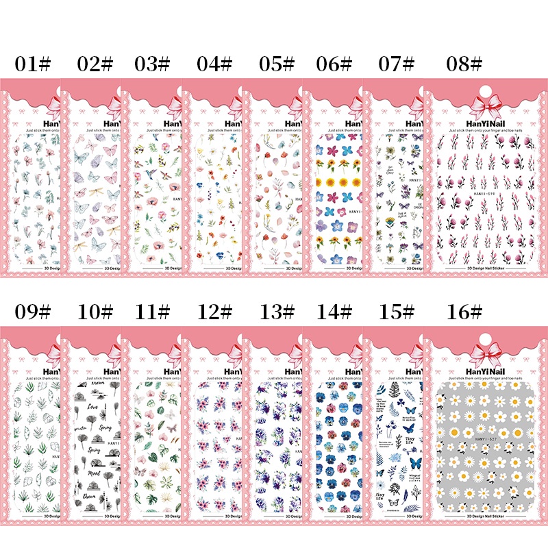 [Hàng mới về] Miếng dán móng tay họa tiết 3D nhiều kiểu tùy chọn