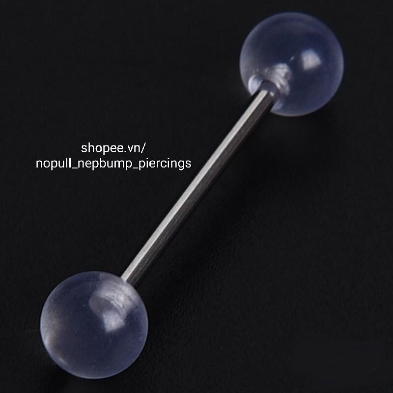 KHUYÊN LƯỠI TRONG SUỐT  - Khuyên Xỏ Lưỡi Nhựa Sinh Học - Thép Y Tế Không Gỉ