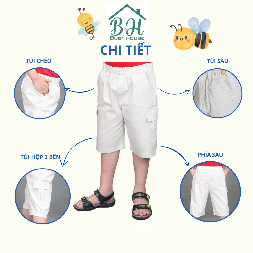 Quần Kaki Buby House QS01, quần sóc bé trai dài tới gối mặc mùa hè, mùa thu cho bé đi học,đi chơi từ 2 3 4 5 6 7 8 tuổi