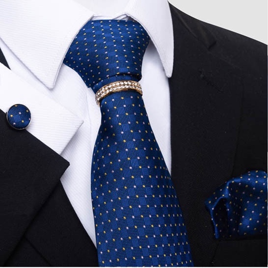 Bộ Cà vạt 4 món gồm Cavat 8cm, khăn cài túi, Măng-set, Nhẫn tròn phụ kiện, Cravat chú rể, Calavat công sở CBC-8218