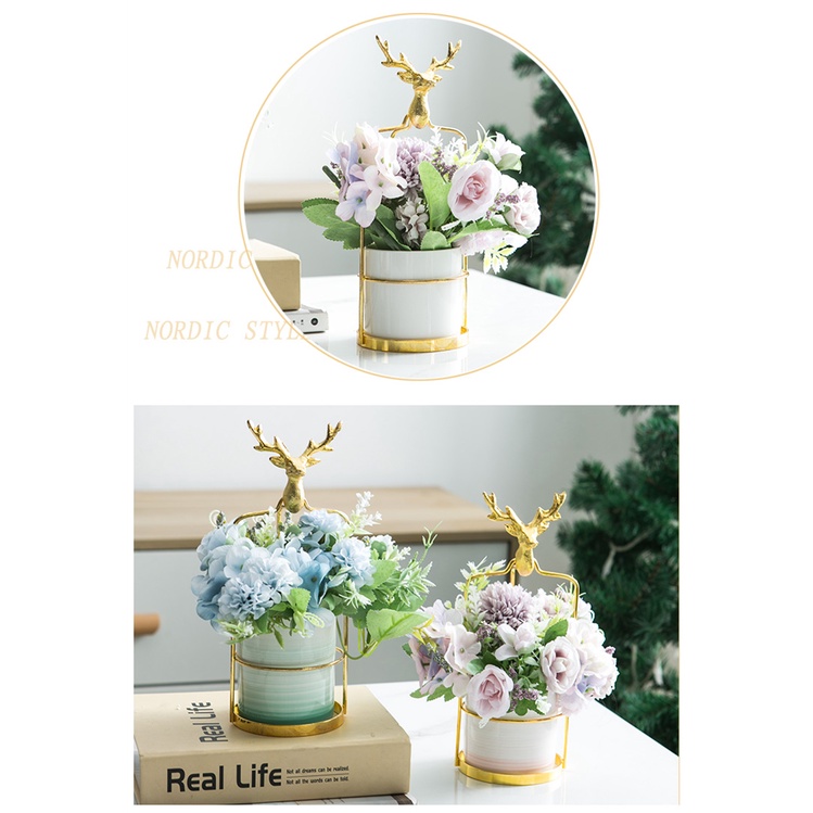 Lọ Sứ Mini Cắm Hoa Để Bàn Kèm Khung Inox Vàng Gold Xinh Xắn Phù Hợp Décor, Trang Trí Cho Không Gian Yêu Thích Của Bạn