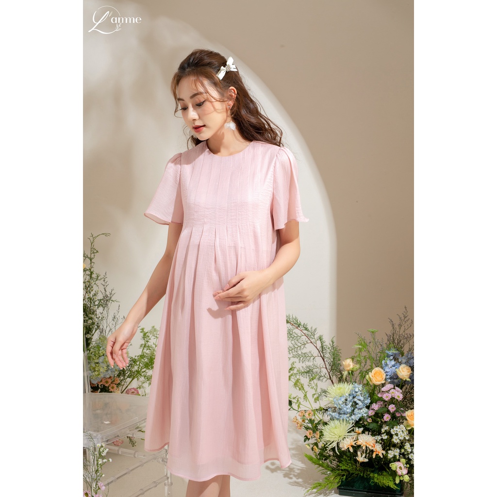 Đầm bầu PEACH DRESS kiểu dáng xếp li tạo điểm nhấn, kín đáo, lịch sự thiết kế by LAMME