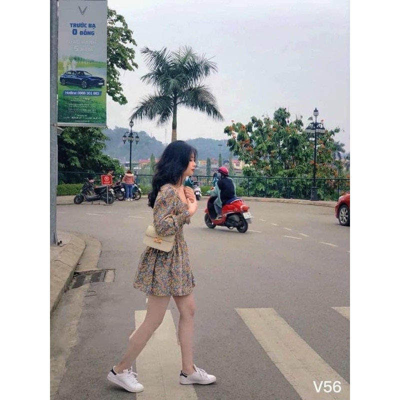 [Mã SKAMA06 giảm 8% tối đa 50K đơn 250K] VÁY CHUN EO XANH VÀNG HOA NHÍ CỔ VUÔNG | BigBuy360 - bigbuy360.vn