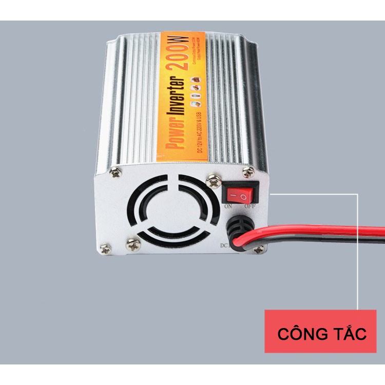 Bộ Chuyển Đổi Nguồn Điện DC 12V Sang AC 110V/220V 200W Cho Xe Ô Tô Cao Cấp