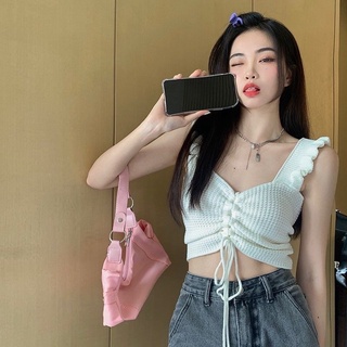 OKOCHIA.Áo Croptop Len Mỏng Tay Bèo A07
