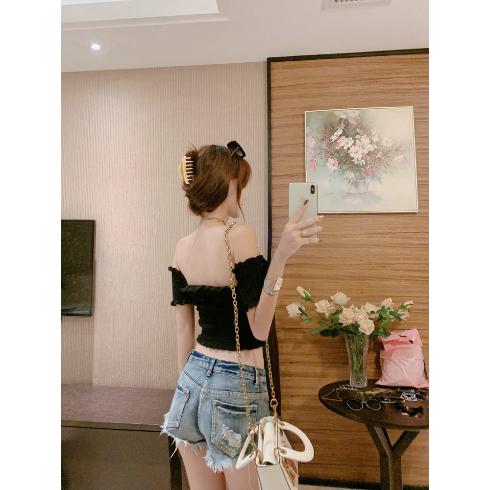 <Hàng Có Sẵn Đặc Biệt> Áo Dệt Kim Dáng Ôm Chéo Dây Ngực Ngắn Gợi Cảm Cẩn Thận Cẩn Thận Cho Nữ | BigBuy360 - bigbuy360.vn