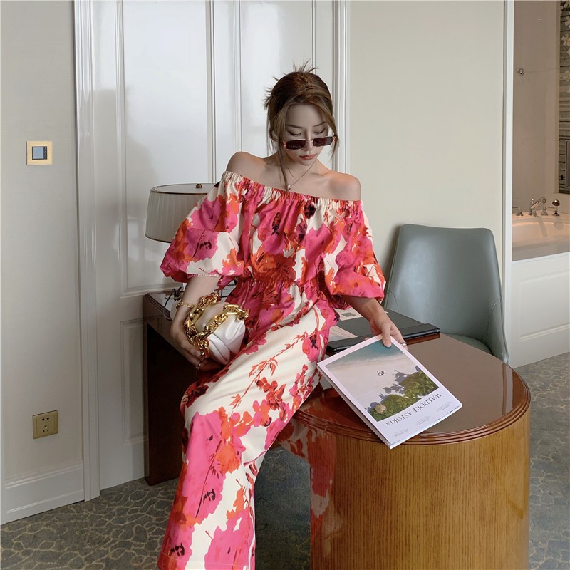 Váy Hoa Trễ Vai LANANA CLOTHING Dáng Suông Size 50kg -60kg | BigBuy360 - bigbuy360.vn