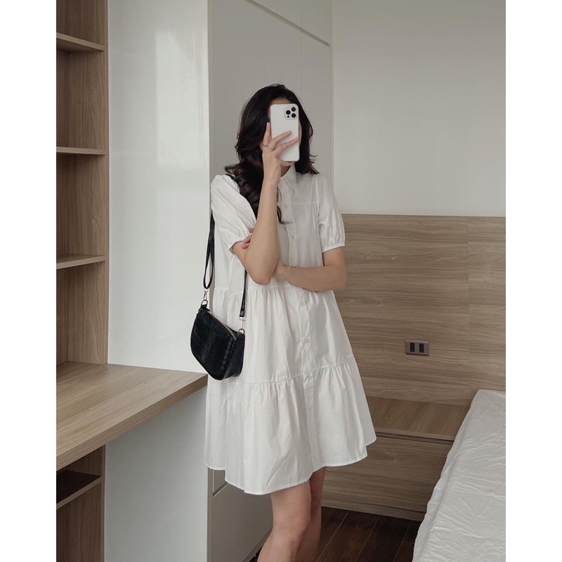 Váy babydoll cổ đức, bầu bí mặc được