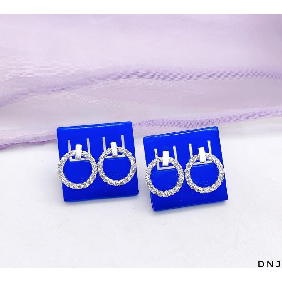 Khuyên tai nữ bạc thật hình tròn nạm đá sang chảnh - Kho sỉ bạc Nhất Linh