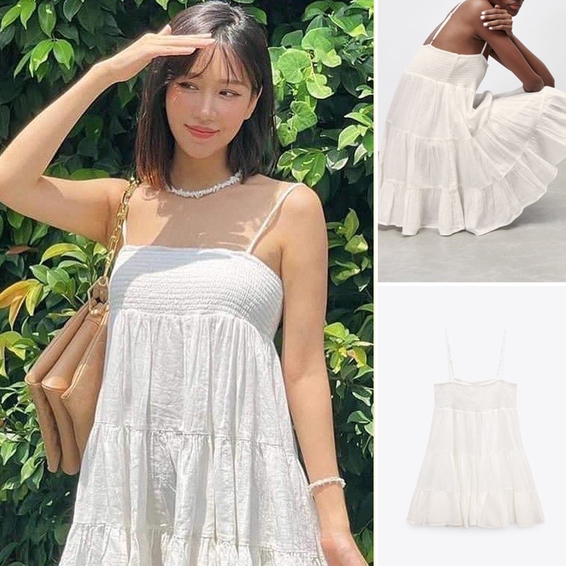 ĐẦM NGẮN HAI DÂY ZARA XUẤT DƯ TUỒN NỮ MÀU TRẮNG - 0881/322
