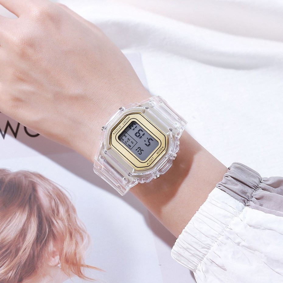 Đồng hồ thể thao nữ SPPORS viền trong suốt mặt chữ nhật dây cao su | BigBuy360 - bigbuy360.vn