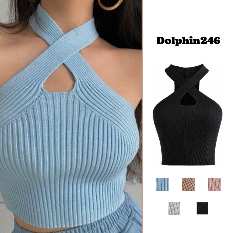 Áo croptop nữ len tăm kiểu 2 dây chéo cổ giợi cảm ôm body sexy thiết kế đặc biệt mới nhất 2022 S4T2-3