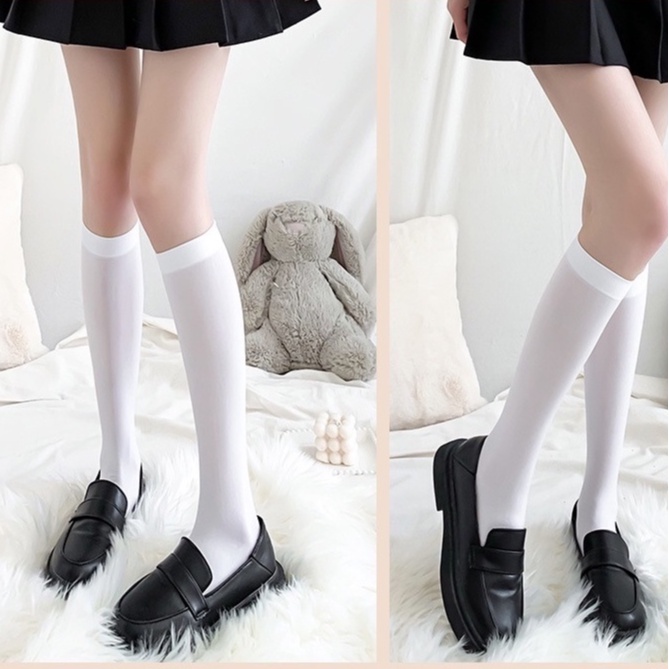 Tất Lolita Dáng Cao Cổ Trơn Basic Nhiều Kích Cỡ Co Giãn Tốt Ulzzang Vintage Phong Cách Hàn Quốc - Iclassy_Shoes