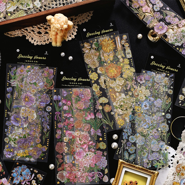 Set 3 Hoặc Lẻ Hình Dán Deco Sticker PET Tự Cắt Hình Hoa Seasons Parterre Dazzling