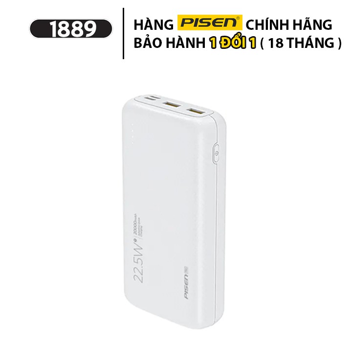 Sạc Dự Phòng Pisen Pro All 20000mAh 22.5W (2xQC, 1xPD, Lightning ) 3 Đầu Vào USB - Type C - Lightning - TS-D274