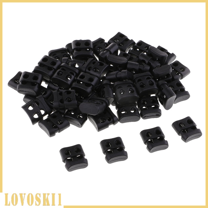 [LOVOSKI1]50pcs Plastic Double Hole Cord Locks Spring Toggle Stopper for Shoelaces Bag