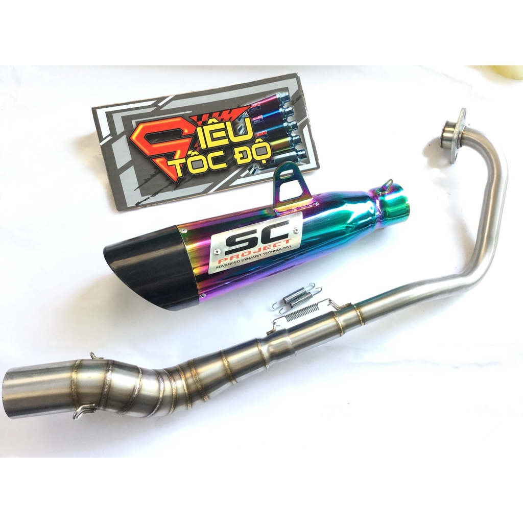 Pô sc xéo 7 MÀU FULL CỔ CONG 2 KHÚC INOX 304 exciter, winer, sonic, raider, satria, gsx