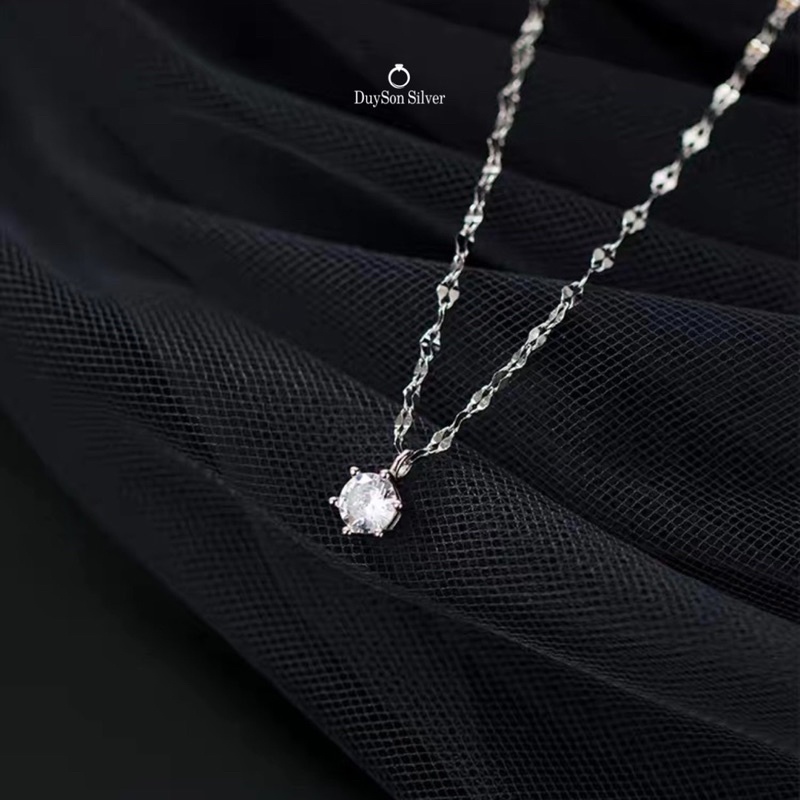 Dây chuyền bạc nữ đính đá lấp lánh mạ vàng trắng, dây chuyền bạc Ý 925 cao cấp DUYSON SILVER [DCXK32]