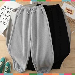 Quần Thun jogger. Quần ống rộng vải nỉ ép không xù 2 màu Đen Xám,form Unisex Nam Nữ - KD