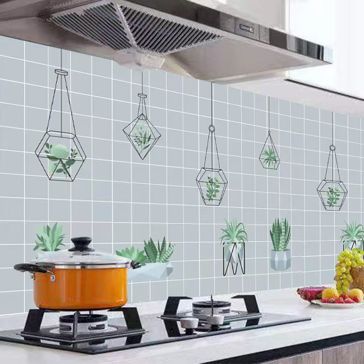 Decal dán bếp tráng nhôm Ô VUÔNG TREO XÁM khổ rộng 60cm