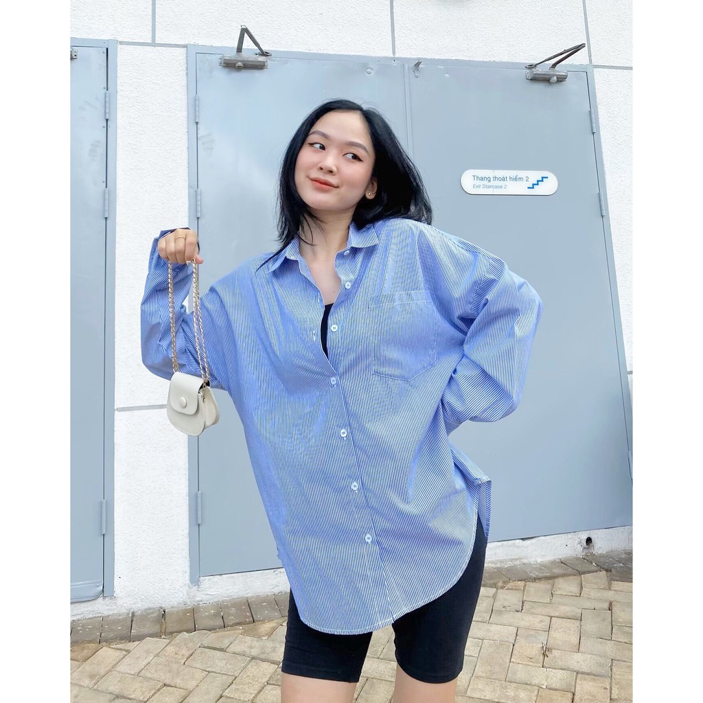 Áo sơ mi sọc xanh Oversize