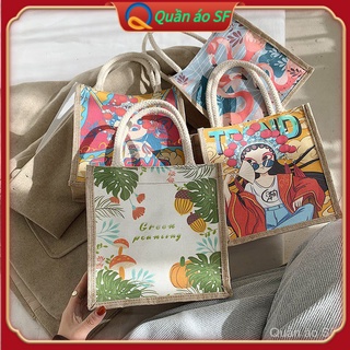 【Quần áo SF】Túi Tote Nhỏ Bằng Canvas Linen Phong Cách Hàn Quốc Thời Trang Dành Cho Nữ ynuX