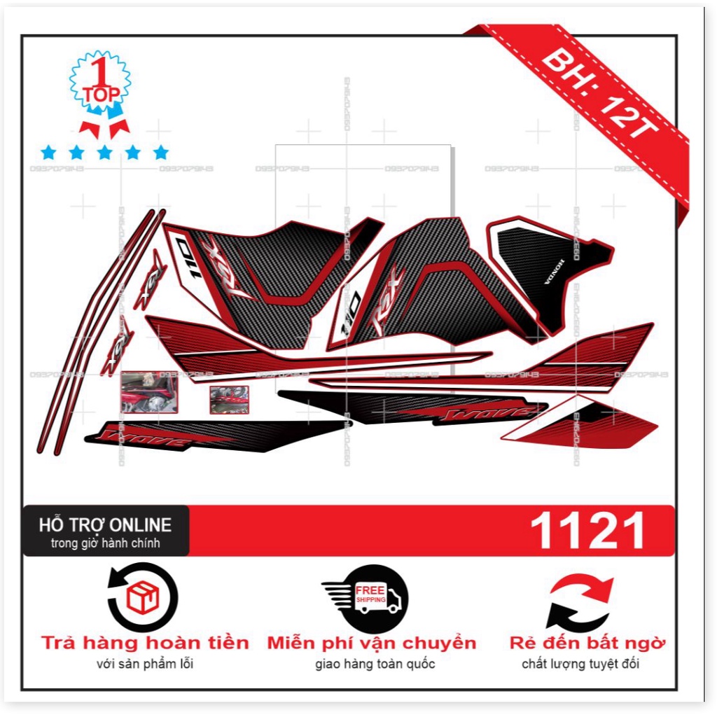 ( Quí khách vui lòng mang ra tiệm cho thợ dán ) Tem wave rsx 2012 đỏ đen