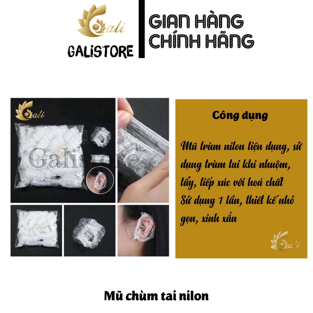 Mũ chụp tóc chùm đầu, chụp chùm tai, bịt tai nilon dùng 1 lần, dụng cụ nhuộm tóc làm hóa chất bảo vệ tai Galistore