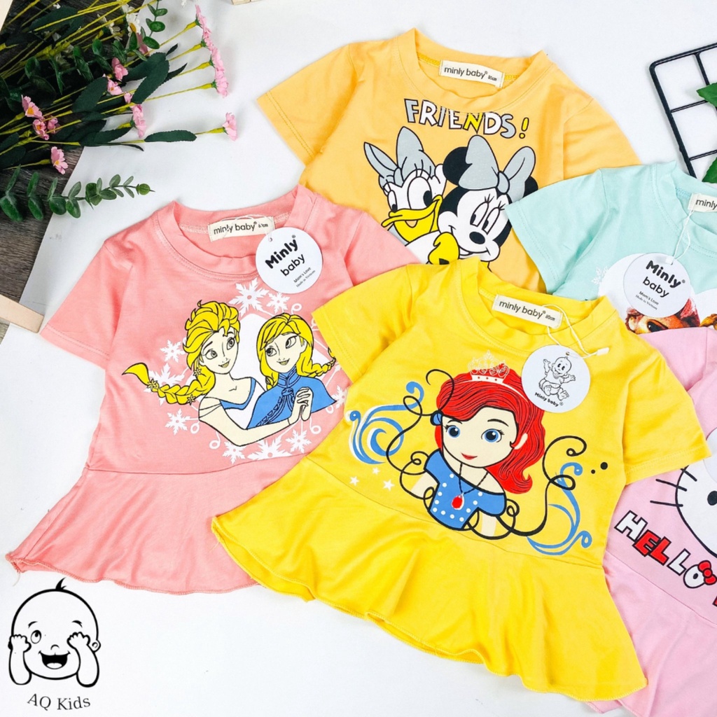 Đồ bộ cộc tay bé gái hiệu minkymom, Minlybaby vải thun lạnh chính hãng Unibaby - LBCLBIH