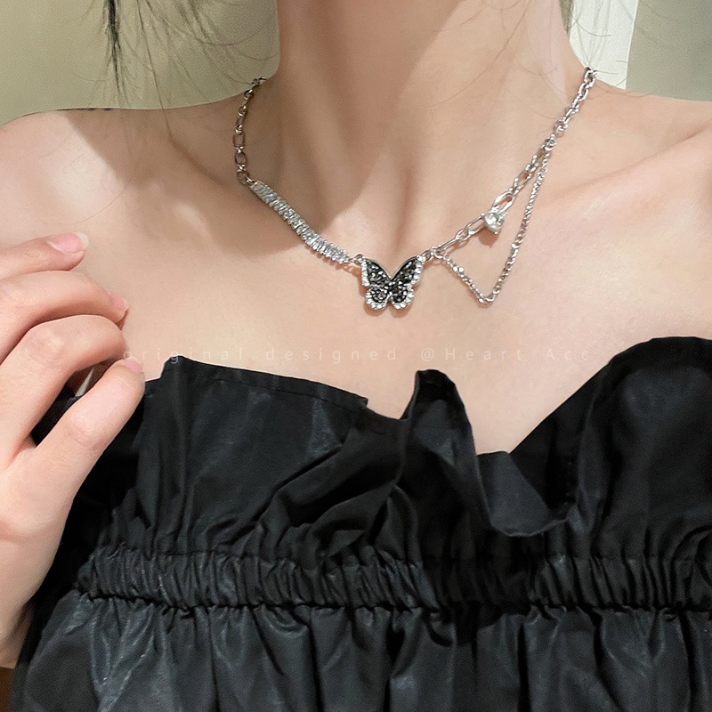 Vòng cổ Mặt Bướm Đen Đính Đá zircon Phong Cách Harajuku Cao Cấp Cho Nữ