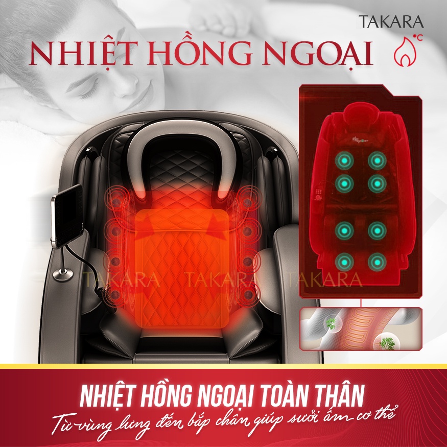 Ghế massage Takara K6, máy massage trị liệu toàn thân kết hợp con lăn mông và trục cơ sở kéo dài BH 5 năm