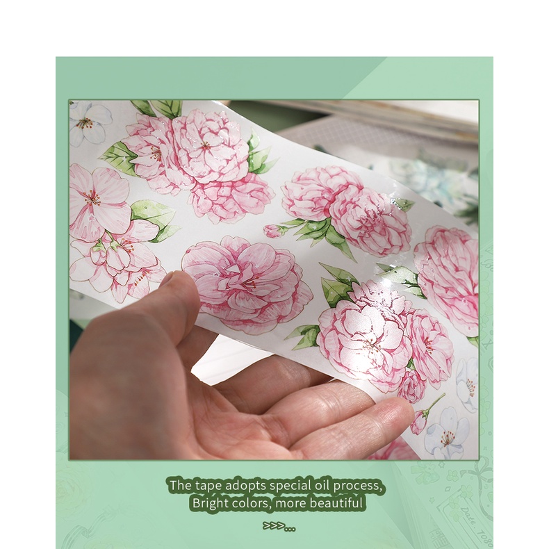 Băng Keo Washi 300cm Họa Tiết Hoa Dễ Thương Dùng Trang Trí Sổ Tay DIY