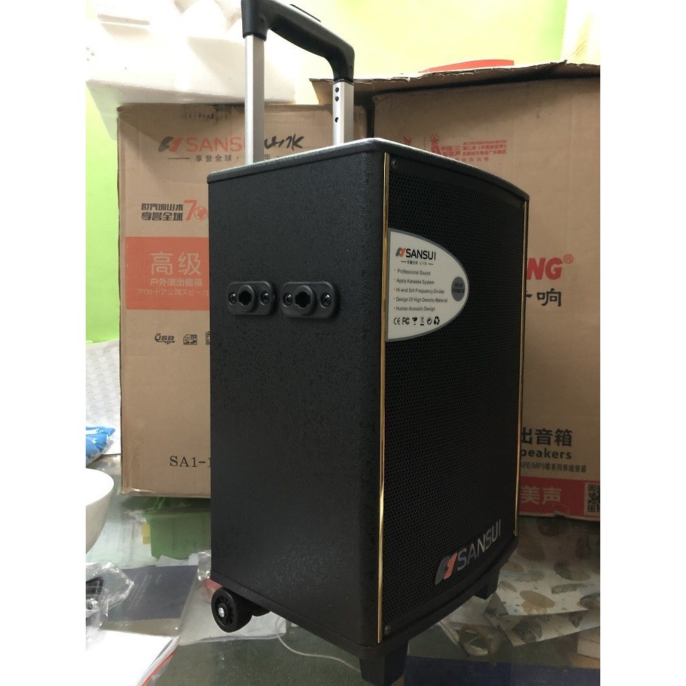 Loa hát karaoke hay giá rẻ Sansui SA1-10, 500W thùng gỗ, bass 2,5 tấc kèm 2 micro không dây, hát hay, bảo hành 1 năm