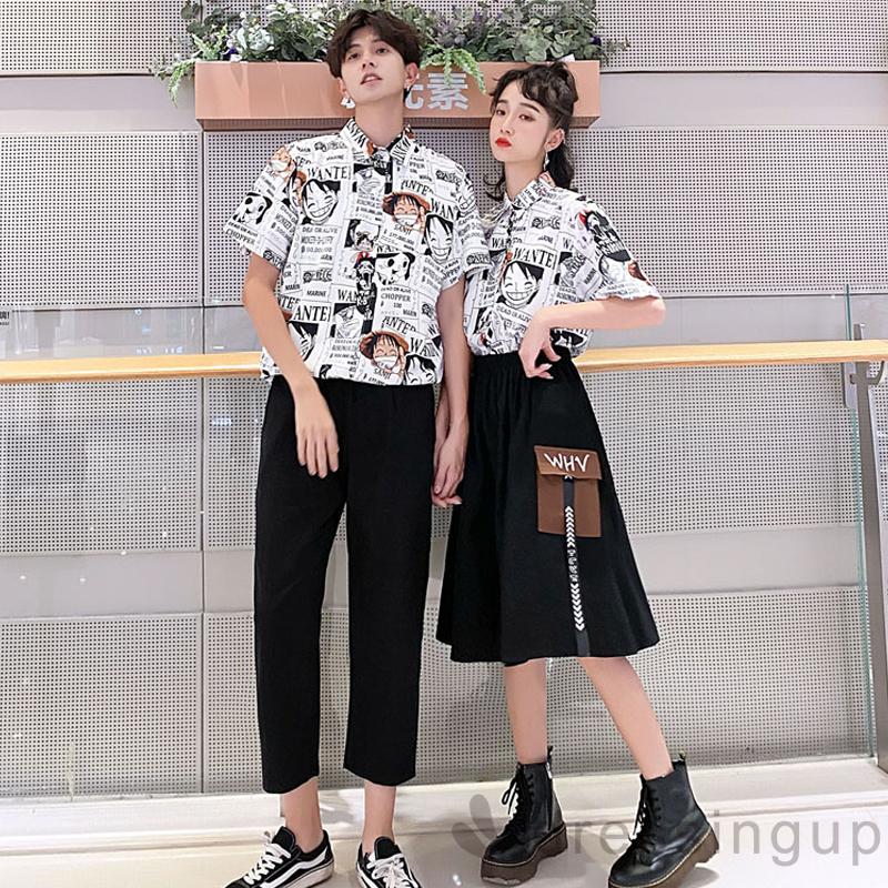 Áo Sơ Mi Ngắn Tay Dáng Rộng In Họa Tiết Hoạt Hình Cá Tính