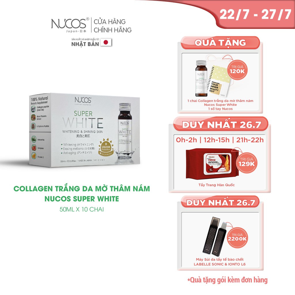 Collagen trắng da mờ thâm nám Nucos Super White 50ml x 10 chai