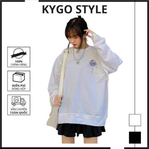 Áo Sweater chất Nỉ Ngoại mềm mịn, Áo nỉ Unisex tay phông form rộng bông 2 lớp. 2 màu trắng đen in hình nổi đẹp K067