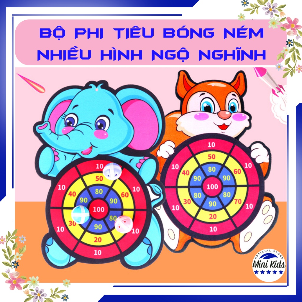 Đồ chơi Bảng phi tiêu bóng dính cho bé, bảng ném bóng gai tính điểm hình con vật ngộ nghĩnh tặng kèm 3 trái bóng