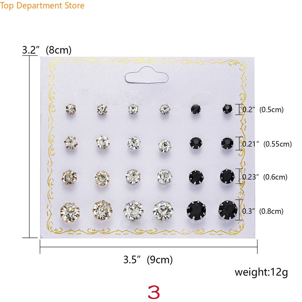 Set 12 đôi hoa tai đính đá thời trang cho nữ