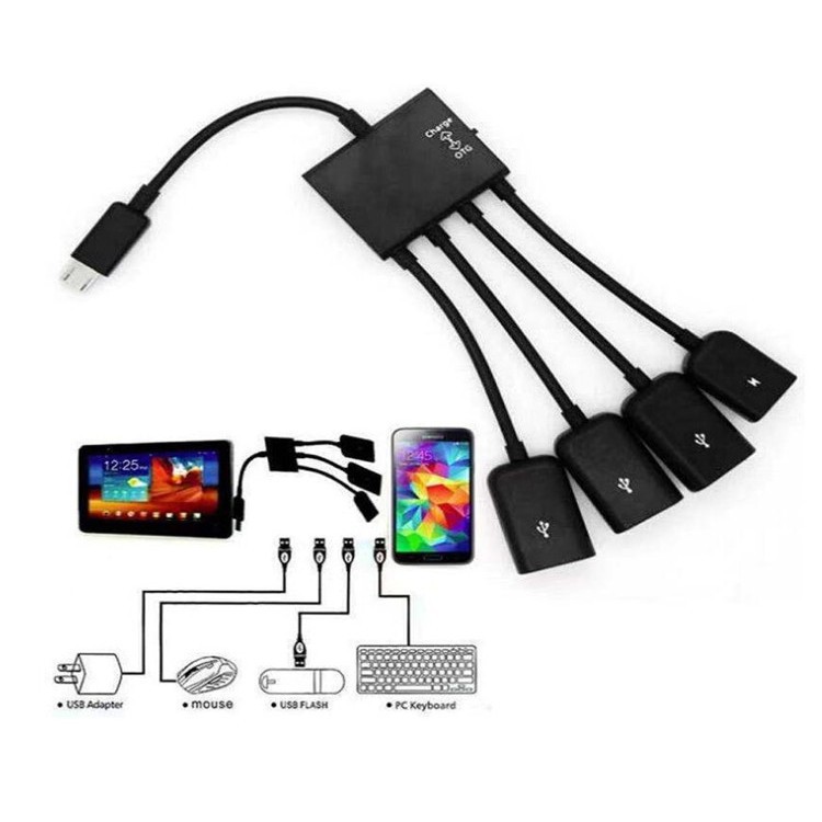 Đầu HUB otg chuyển đổi đầu micro usb thành 4 đầu USB
