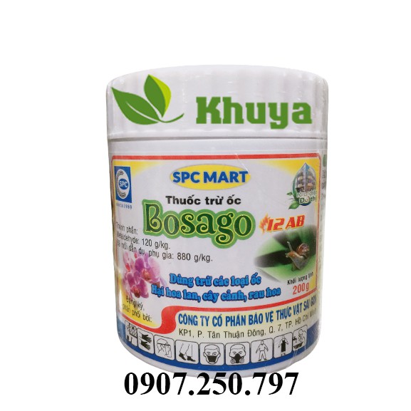 Thuốc trừ ốc Bosago 12AB hủ 200gr diệt Ốc hoa Lan, cây cảnh và rau hoa