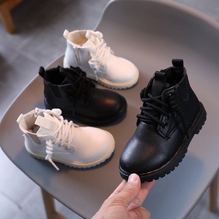 Giày bốt Martin cổ thấp bằng da lót nhung giữ ấm vào mùa đông thời trang kiểu Anh cho bé trai và bé gái 2021