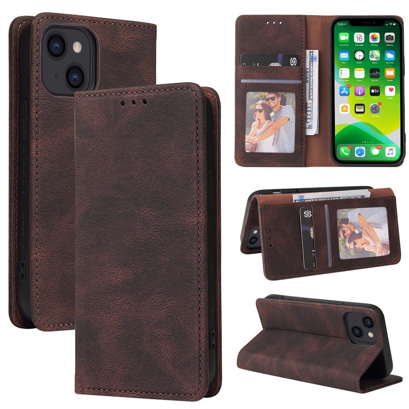 Bao da điện thoại nắp lật có ngăn đựng thẻ màu xanh dương cho iPhone 13 Mini 12 11 Pro Max X Xr Xs Max