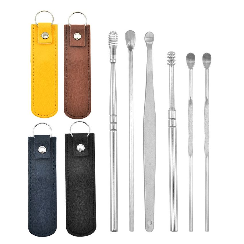 Dụng Cụ Lấy Ráy Tai 6 Món Bằng Thép Cao Cấp Không Gỉ Bộ Ngoáy Tai Chuyên Dụng Bao Da Sang Trọng Kèm Móc Khóa Kotic_shop
