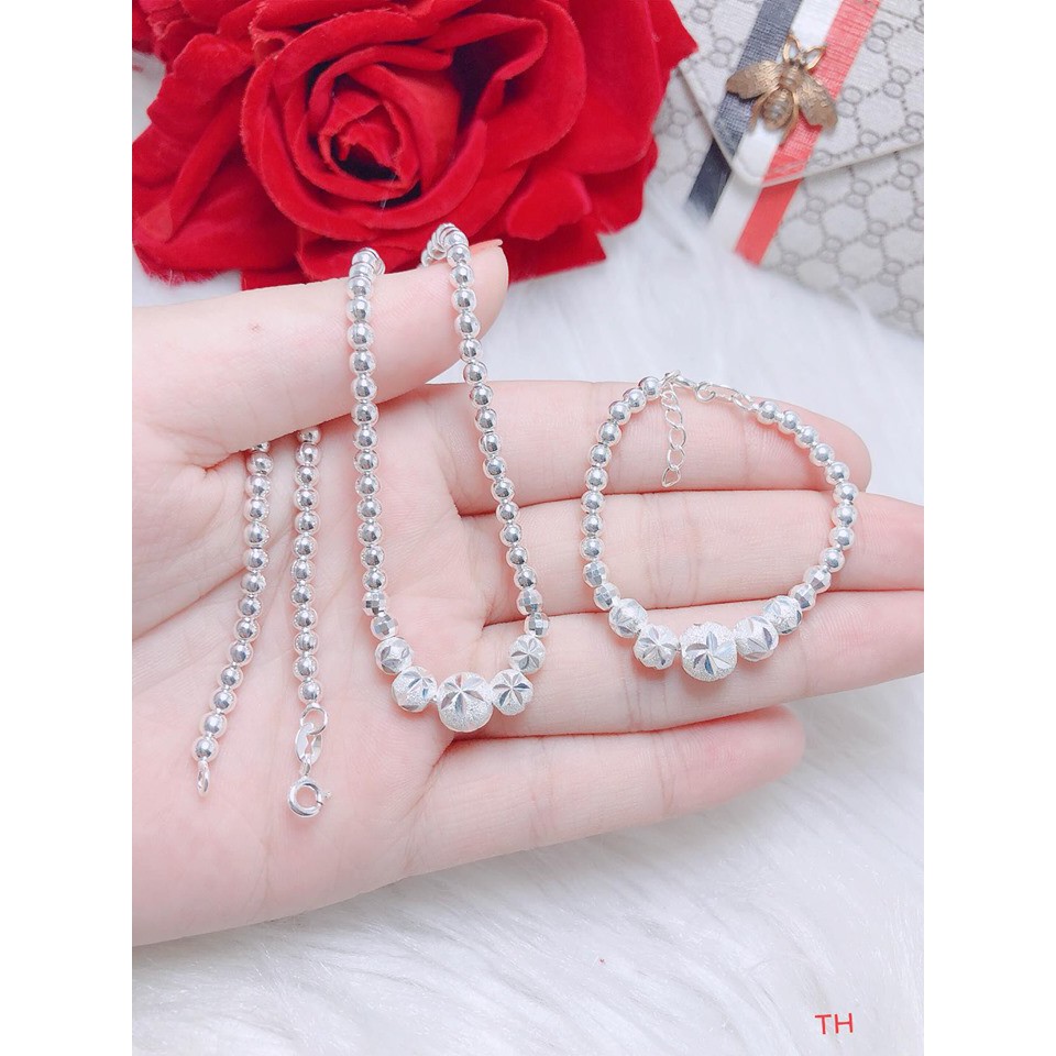 Combo dây cổ bi cái cho bé bạc s99 và lắc tay