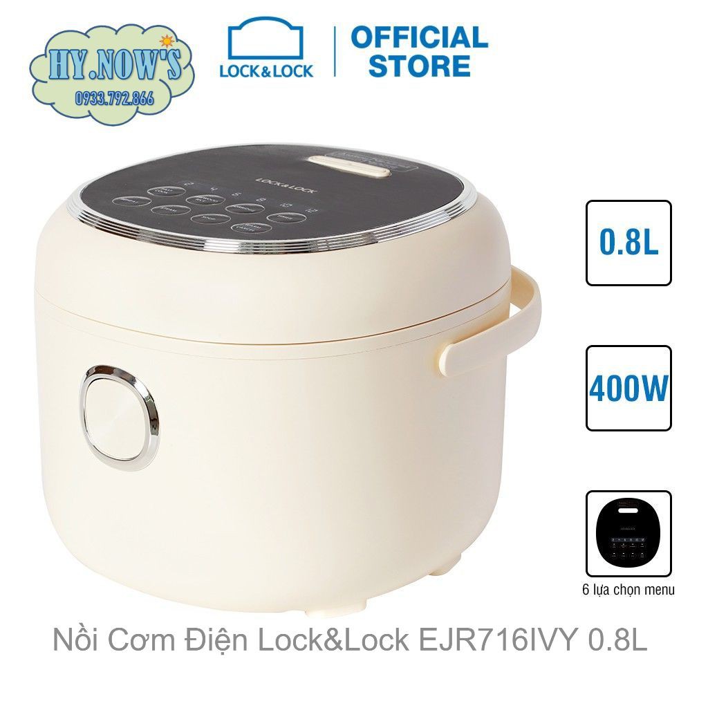 Nồi Cơm Điện EJR716IVY Lock&Lock Nhỏ Gọn Cho Gia Đình 1-2 người, Màu Ngà 0.8 Lít  220V, 400W