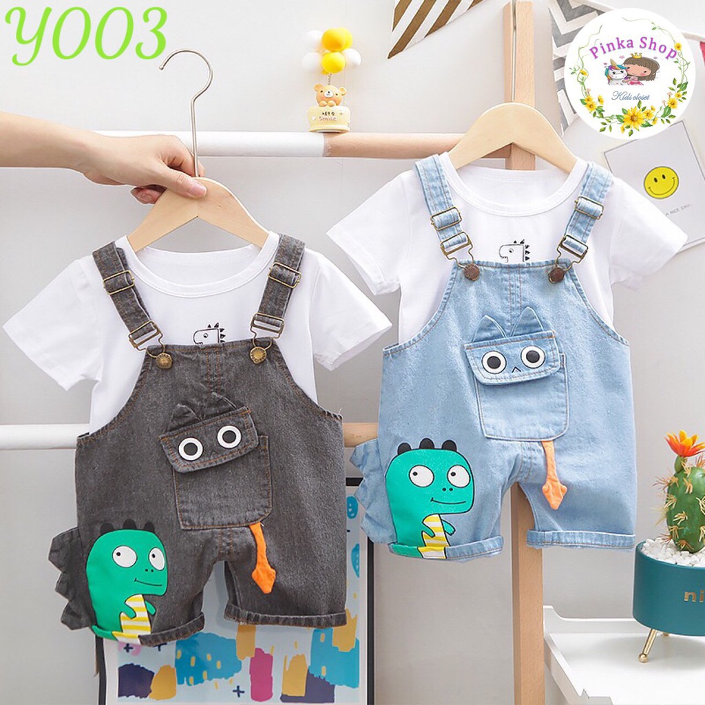 THỜI TRANG SET ÁO YẾM KHỦNG LONG CHO BÉ TRAI TỪ 1-4 TUỔI