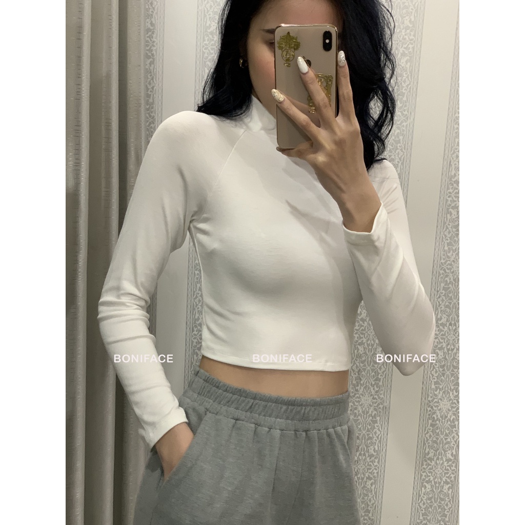 Áo croptop cổ lọ tay dài Boniface Áo thun dài tay cổ lọ chất cotton