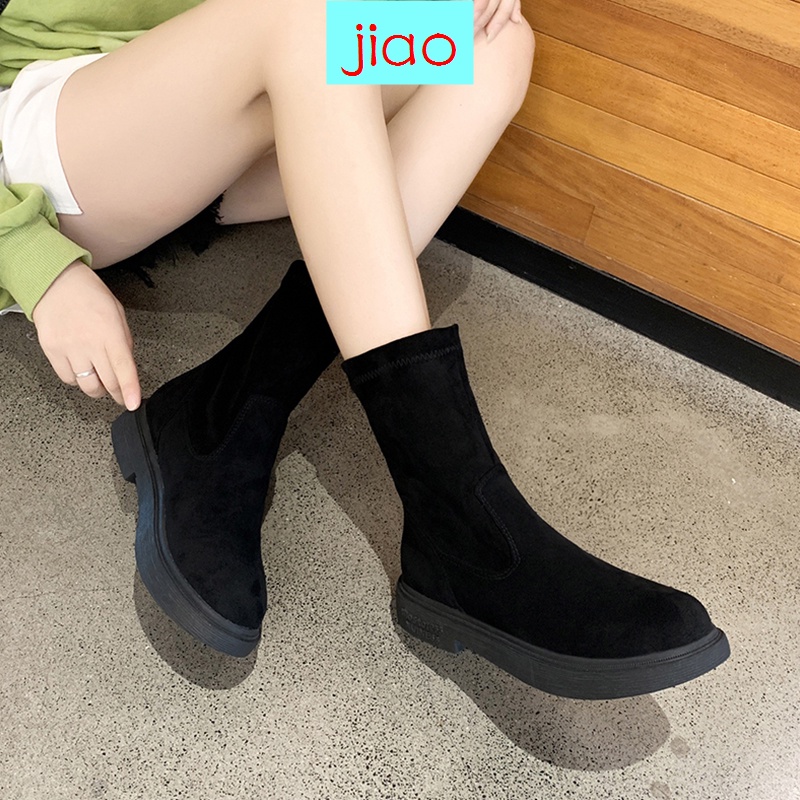 Giày bốt martin da lộn đế bằng thời trang xuân thu dành cho nữ